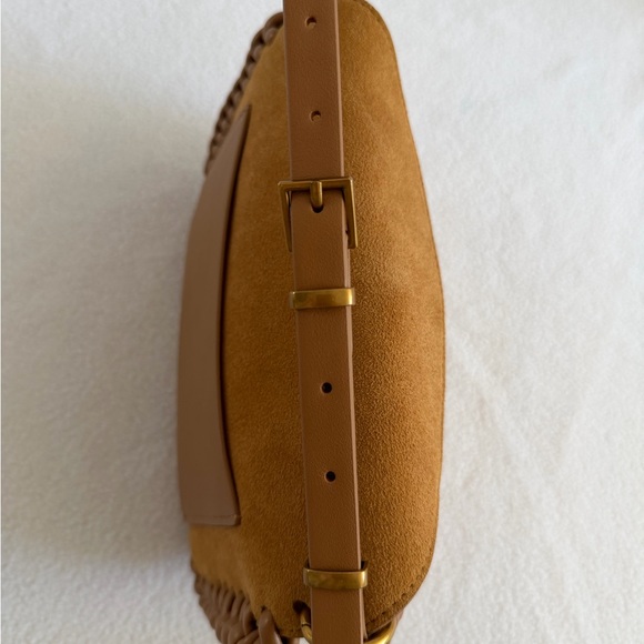 Dolce Vita Caramel Brown Suede Braided-Trim Crossbody/Shoulder Bag